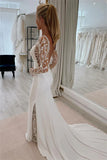 Mermaid V Neck Long Sleeves Lace Appliques Wedding Dress-Tirdress