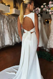 Mermaid V Neck Sweep Train Simple Wedding Dresses With Bow-Tirdress