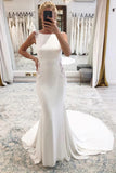 Mermaid White Long Boho Wedding Dress with Court Train TD0018