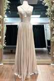 Metallic Keyhole Spaghetti Strap Long Prom Dress Party Dress with Slit-Tirdress
