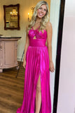Metallic Keyhole Spaghetti Strap Long Prom Dress Party Dress with Slit-Tirdress
