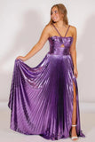 Metallic Keyhole Spaghetti Strap Long Prom Dress Party Dress with Slit-Tirdress