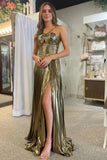 Metallic Keyhole Spaghetti Strap Long Prom Dress Party Dress with Slit-Tirdress