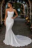 Minimalist Satin Wedding Dress Strapless Mermaid Bridal Gown-Tirdress