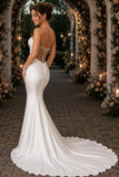 Minimalist Satin Wedding Dress Strapless Mermaid Bridal Gown-Tirdress