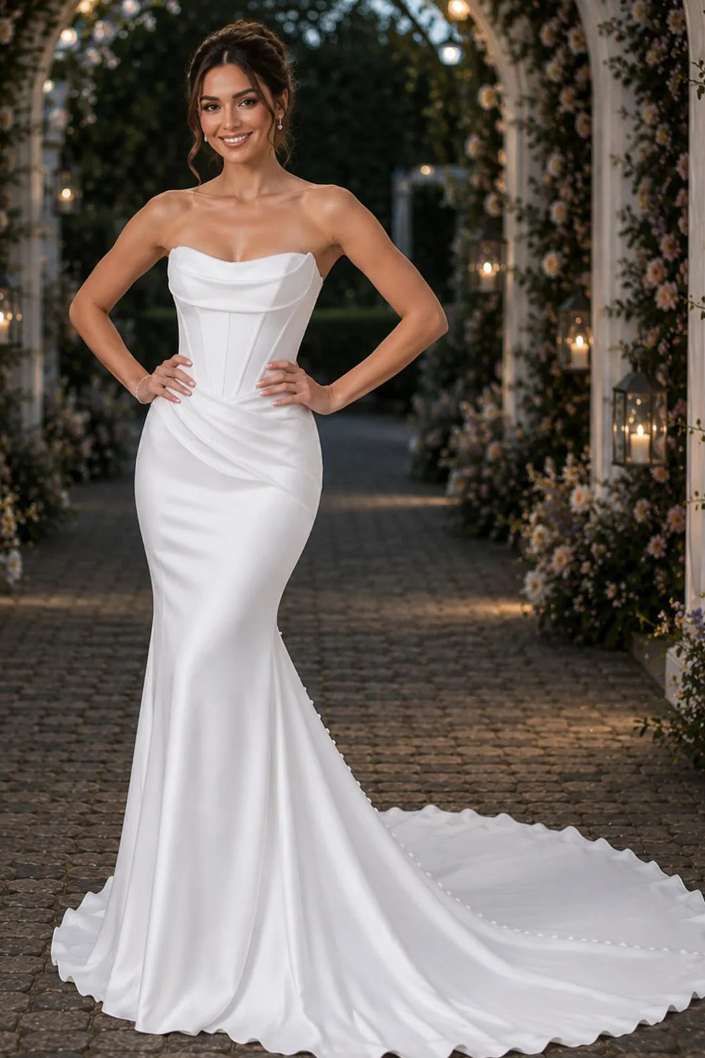 Minimalist Satin Wedding Dress Strapless Mermaid Bridal Gown US14 / White