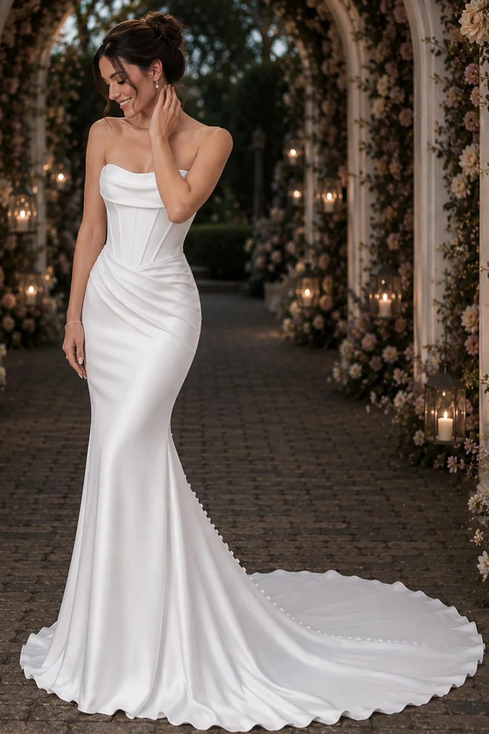 Minimalist Satin Wedding Dress Strapless Mermaid Bridal Gown US14 / White