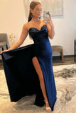 Navy Blue Sweetheart Sheath Long Prom Dress Party Dresses TP1253-Tirdress