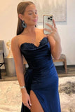 Navy Blue Sweetheart Sheath Long Prom Dress Party Dresses TP1253-Tirdress