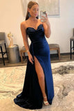 Navy Blue Sweetheart Sheath Long Prom Dress Party Dresses TP1253-Tirdress