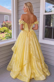 Off-Shoulder Corset Tulle Ball Gown Yellow Prom Dress Party Dress-Tirdress