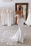 Off The Shoulder Mermaid Bridal Gown With Scalloped Lace Wedding Dress  TN349