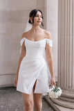 Off The Shoulder Satin Cowl Neck Simple Short Wedding Dress TD0019-Tirdress