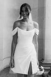 Off The Shoulder Satin Cowl Neck Simple Short Wedding Dress TD0019-Tirdress