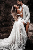 Off The Shoulder Tulle Lace Flowers Beach Wedding Dresses Boho Wedding Gown TN343-Tirdress
