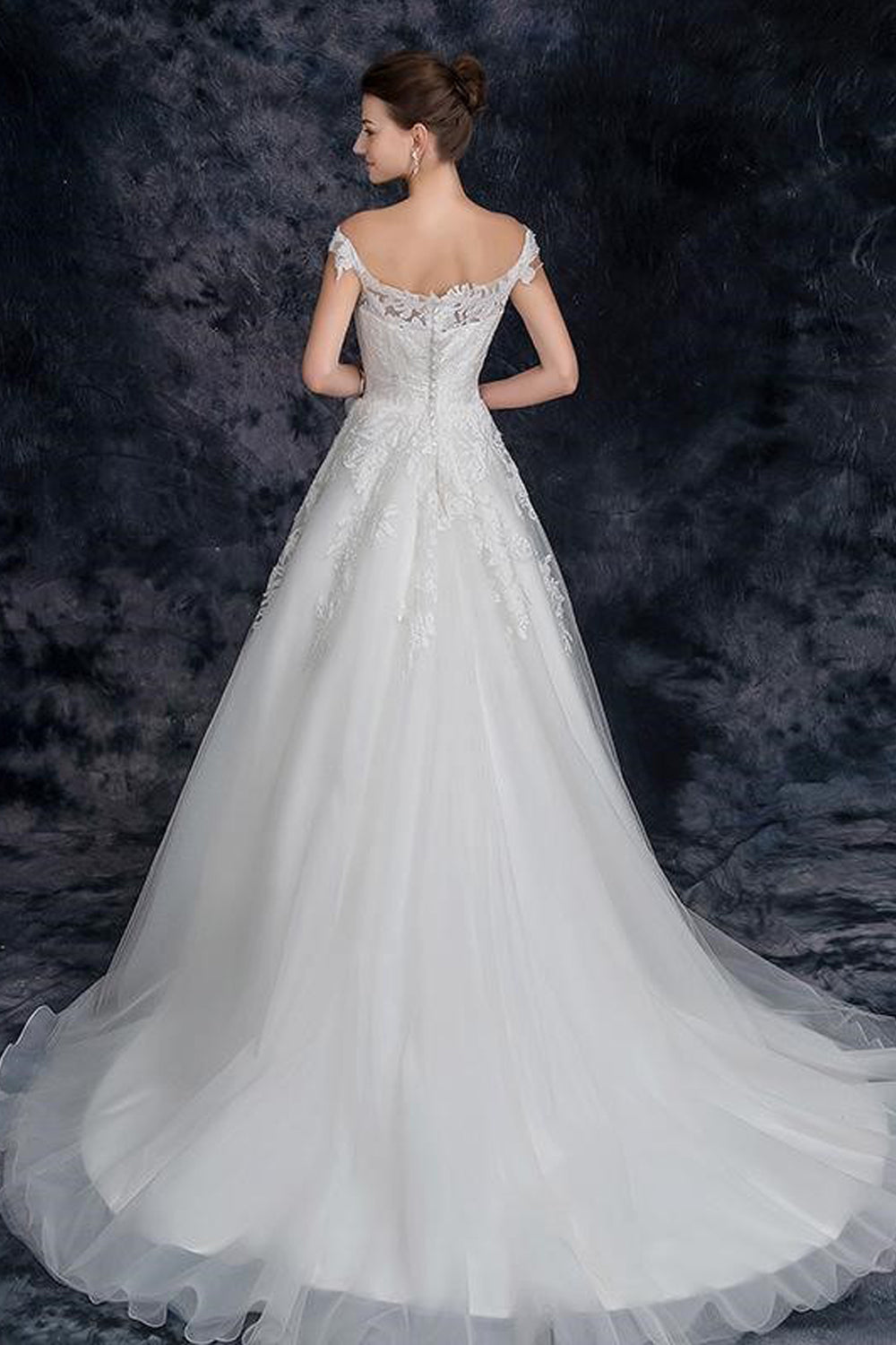 Off the Shoulder Appliques Tulle Long Wedding Dress Bridal Dress TN211-Tirdress