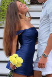 Off the Shoulder Short Blue Coral Homecoming Dress Party Dress