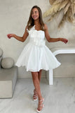 One Shoulder Floral Chiffon Short White Homecoming Dress TN412-Tirdress
