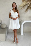 One Shoulder Floral Chiffon Short White Homecoming Dress TN412-Tirdress