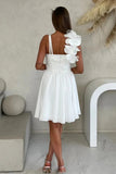 One Shoulder Floral Chiffon Short White Homecoming Dress TN412-Tirdress