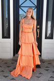Orange Corset Tiered Long Prom Dress Formal Gown With Split
