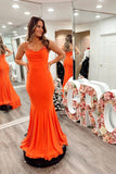 Orange Mermaid Satin Prom Dresses Strap Formal Dress TP1297-Tirdress
