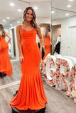 Orange Mermaid Satin Prom Dresses Strap Formal Dress TP1297
