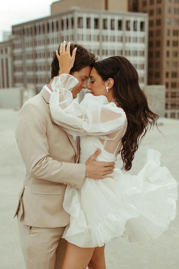 Short Wedding Dresses Long Sleeves Vintage Wedding Dress TD0010 US18 / White
