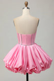 Pink Bodycon Sweetheart Satin Corset Homecoming Dress with Beading-Tirdress