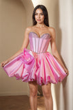 Pink Bodycon Sweetheart Satin Corset Homecoming Dress with Beading