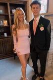 Pink Lace Long Sleeves Pleats Scoop Neck Mini Homecoming Dress-Tirdress