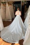 Plunging Halter Deep V Neck Ivory Wedding Dresses Bridal Gown With Pockets TN346-Tirdress