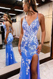 Plunging V-neck Sequins Appliques Mermaid Prom Dress With Slit TP1129-Tirdress