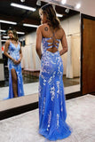 Plunging V-neck Sequins Appliques Mermaid Prom Dress With Slit TP1129-Tirdress