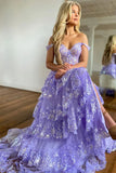 Princess Lace Tiered Blue Prom Dress With Lace Ruffles TP1288-Tirdress