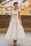 Princess Tea Length Lace Appliques Wedding Dresses With Flowers TN391-Tirdress