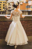 Princess Tea Length Lace Appliques Wedding Dresses With Flowers TN391-Tirdress