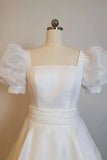 Puff Sleeve Square Neck Organza Corset Vintage Wedding Dress-Tirdress