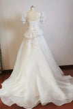 Puff Sleeve Square Neck Organza Corset Vintage Wedding Dress-Tirdress