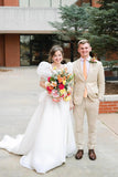 Puff Sleeve Square Neck Organza Corset Vintage Wedding Dress-Tirdress