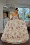 Romantic Strapless Ivory Sequin Lace Up A-Line Floral Wedding Dress-Tirdress