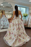 Romantic Strapless Ivory Sequin Lace Up A-Line Floral Wedding Dress-Tirdress
