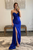 Royal Blue Satin Sweetheart Simple Mermaid Prom Dresses TP1281