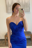 Royal Blue Satin Sweetheart Simple Mermaid Prom Dresses TP1281-Tirdress