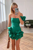 Kurzes Partykleid mit Rüschen, ein Schulterträger, grünes Homecoming-Kleid TN444
