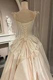 Satin Corset Simple Wedding Dress With Bow Modest Bridal Gown-Tirdress