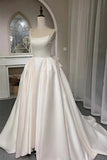 Satin Corset Simple Wedding Dress With Bow Modest Bridal Gown-Tirdress