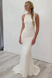 Satin Mermaid Open Back Beach Wedding Dresses Simple Bridal Gowns TN371