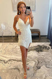 Sequins Sheath Spaghetti Straps Peacock Blue Homecoming Dress TN440-Tirdress