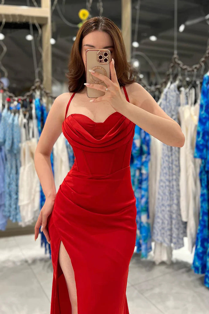 Sexy Spaghetti Straps Side Slit Party Prom Formal Dress TP1236-Tirdress